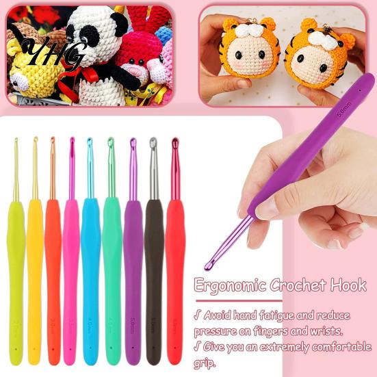 Portable Yarn Projects for Travel 59Pcs/Set Crochet Tools Kit, Ergonomic Hooks Accessories Set Craft Storage Case with Bag, Complete Tool Kit