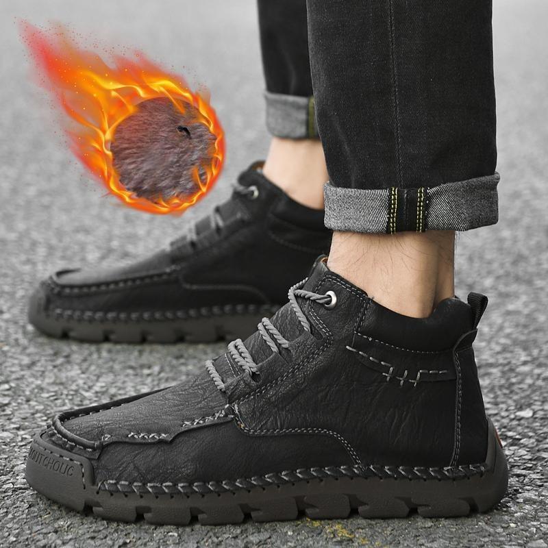 39-48 Men's Medium Top Casual Shoes Outdoor Leather Shoes Large Size Handmade Flat Shoes