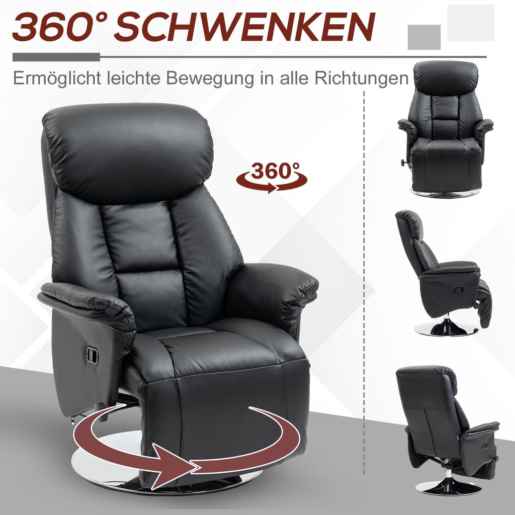 Recliner, reclining function, leather look, footrest, up to 150 kg, 78 x 80 x 109 cm, Black