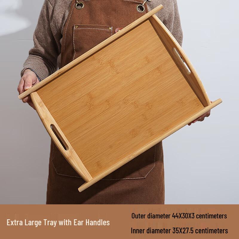 ZISIZ Bamboo Wood Rectangular Serving Tray with Handles