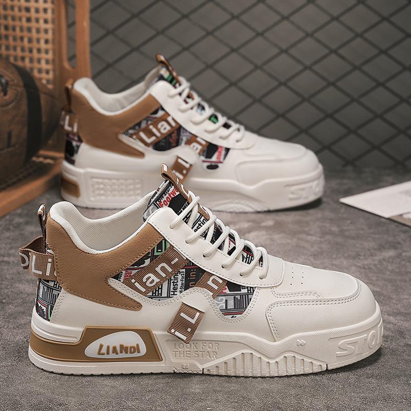 

2025 осень новые мужские кеды с высоким верхом спортивные молодежные универсальные мужские туфли корейская версия модный тренд повседневная обувь 46