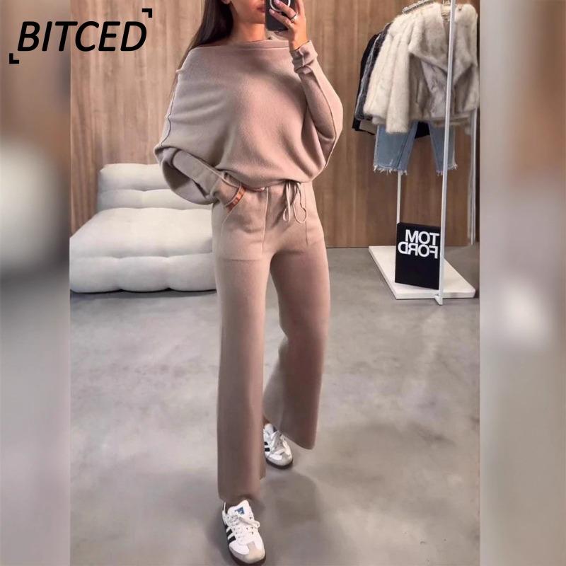 BITCED Women's Fashion Casual Long Sleeve O-Neck Pants Suits