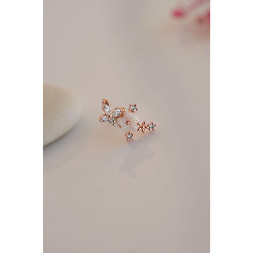 Barbell Piercing Cartilage Hélix Fleur Antique Rose - Acier Chirurgical 1.2x6mm - Neuf Avec étiquette