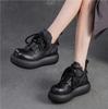 Fashion 6.5cm Genuine Leather Women Sring Autumn Platform Wedge Fashion Comfy Shoes Retro Loafer Pumps Flats Outdoor Walking Sneakers