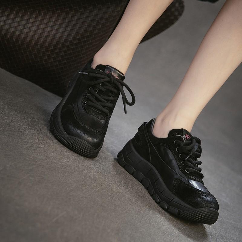 Johnature Genuine Leather Retro Thick Soled Shoes With Lace Up Commuting Versatile Women's Shoes