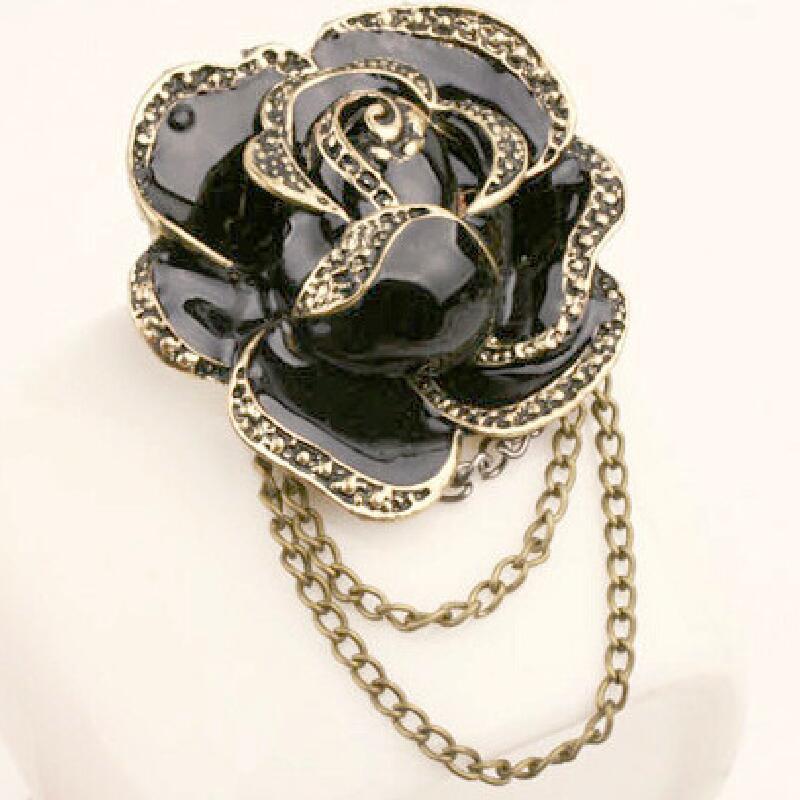 Camellia Brooch Oil Drop Badge Mourning Funeral Corsage Pin High-End French Elegant Clothes Scarf Accessory Tassel Chain Brooch