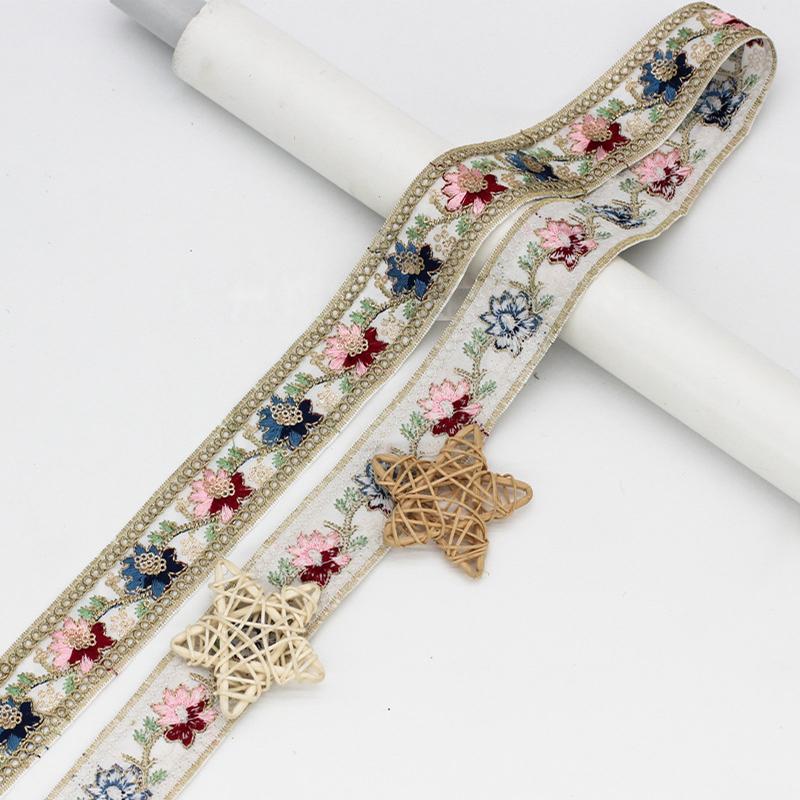 5yards Ethnic Style Lace Embroidered Sequin Ribbon Webbing Sequins Trim for Clothing Cuff Decoration DIY Sewing Accessories