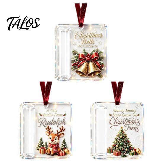 Christmas Party Gift Favors 3 Pcs Cash Ornament, Acrylic Money Holder for Cash, Clear Tree Ornaments Xmas Hanging Decoration, Holiday Gifts