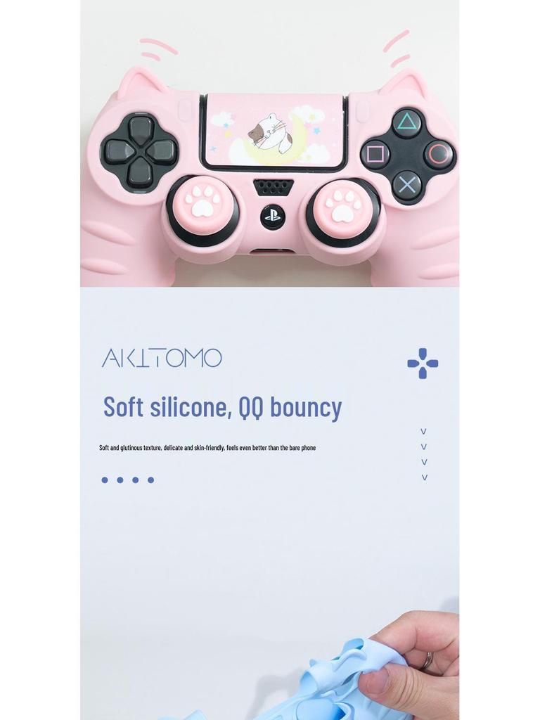 Cartoon Cute Silicone PS4 Controller Case with Joystick Caps, Stickers & Anti-Dust Ring