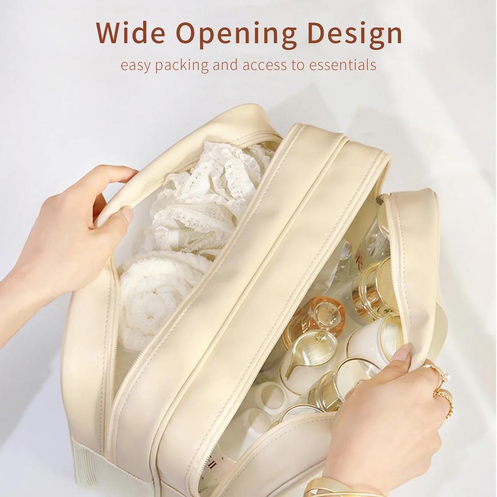 Dry-Wet Separation Partition Toiletry Bag Portable PVC Double-Layer Cosmetic Storage Bag for Travel, Beach, Pool Bathing