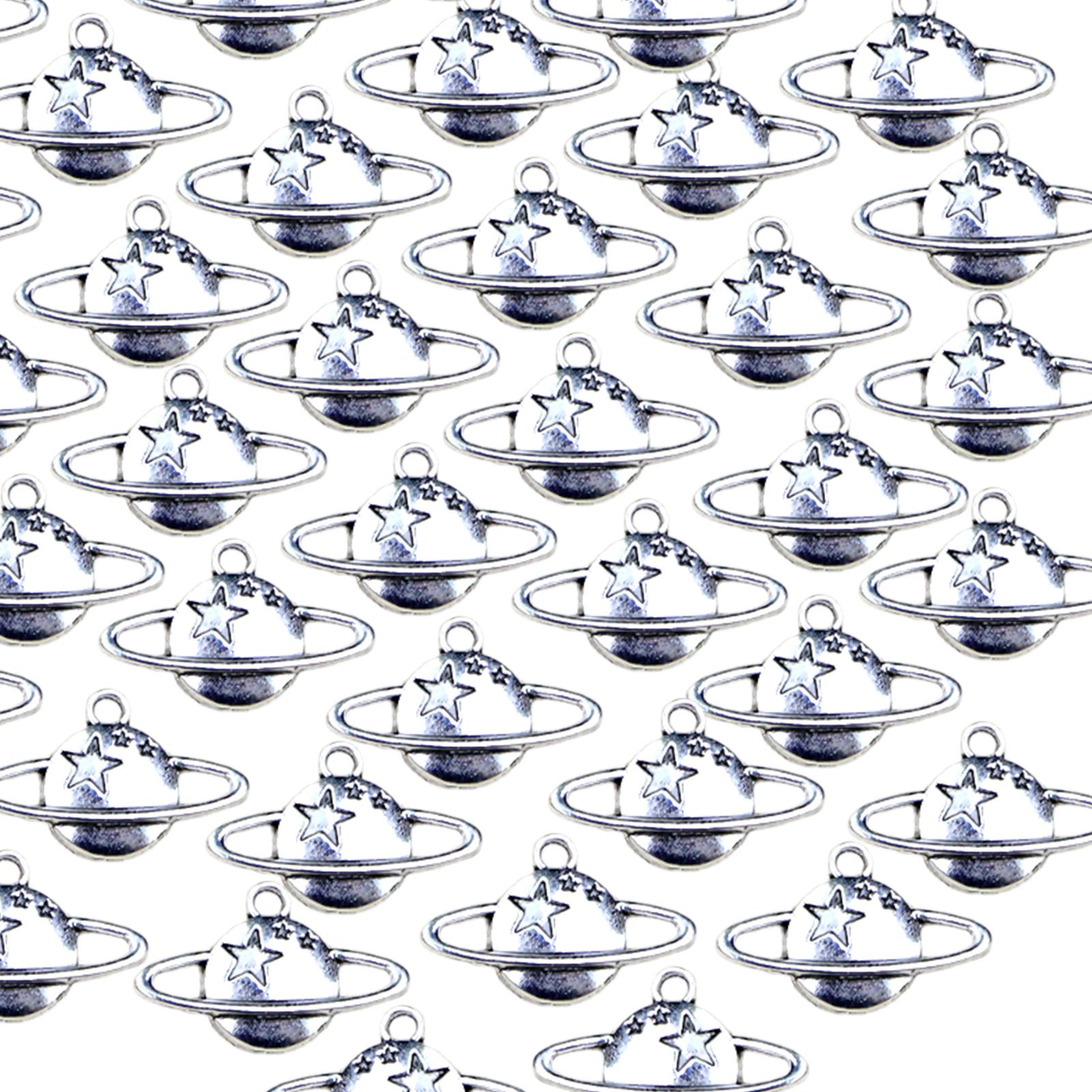 

100 шт. Подвески в виде планеты Сатурн цвета античного серебра, сверкающие шармы Сатурна, украшение для инновационной DIY бижутерии и поделок