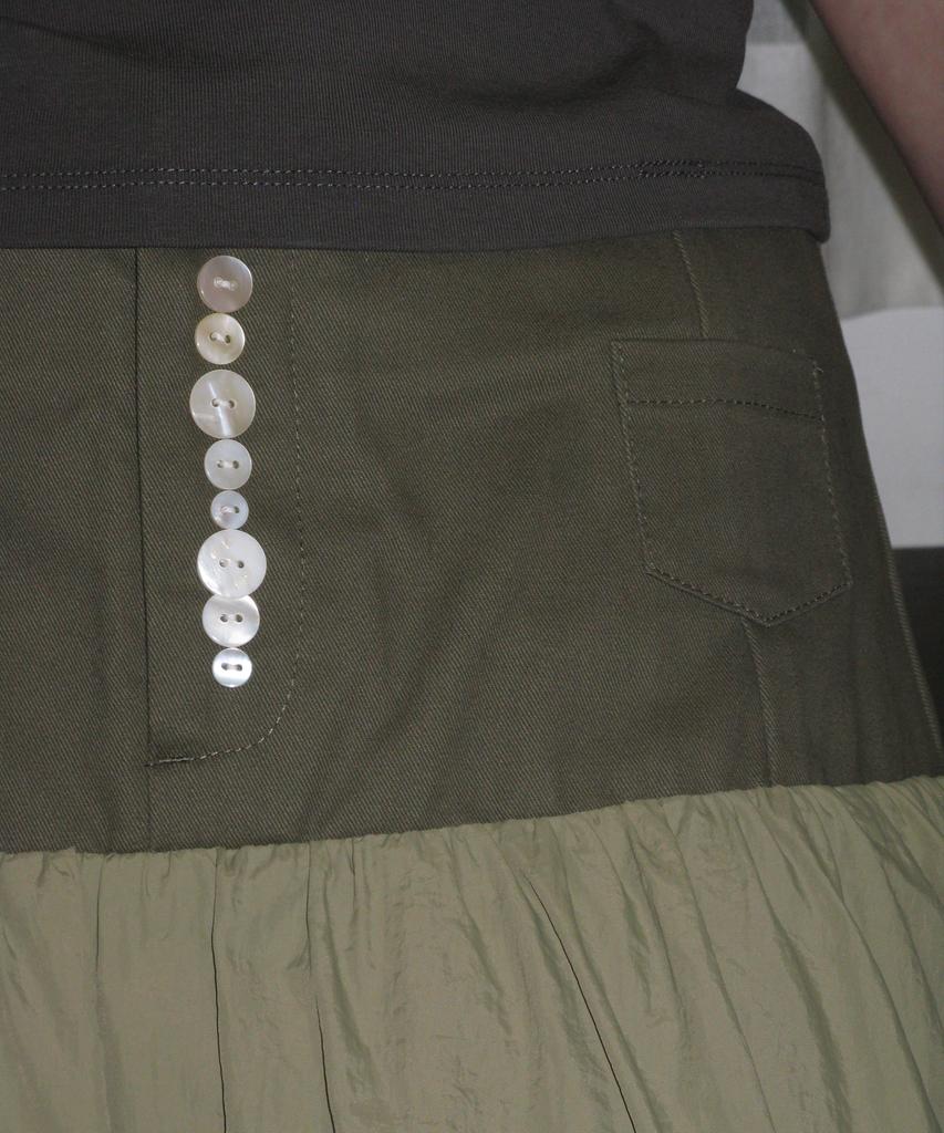 Partimento Woman Button-Pointed Puff Midi Skirt_Khaki Green