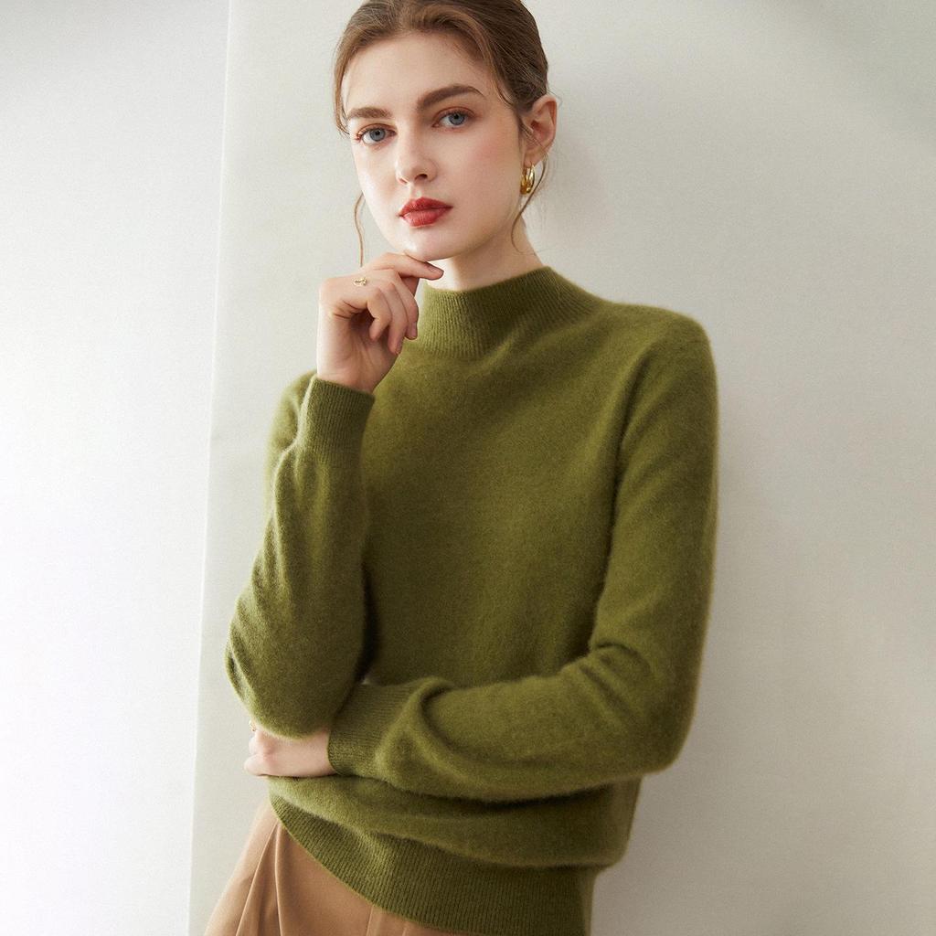 Elegant 100% Pure Cashmere Sweater for Women - Half-High Neck, Solid Color Pullover, Perfect for Autumn/Winter