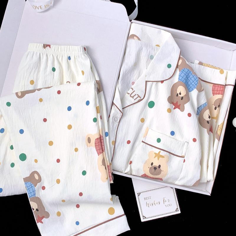 Sweet Wind Cute Cartoon Cloud Cotton Pajamas Women'S Autumn Long-Sleeved Suit Casual Versatile Home Clothes