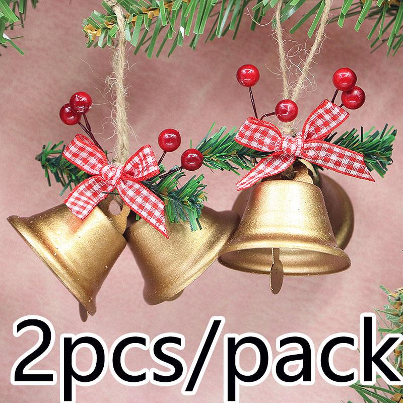 (2 Pcs/pack)8cm Metal Bell Berry Leaves Bow Horn Christmas New Year Decoration  Props Ornaments Clocks Gifts DIY Productio