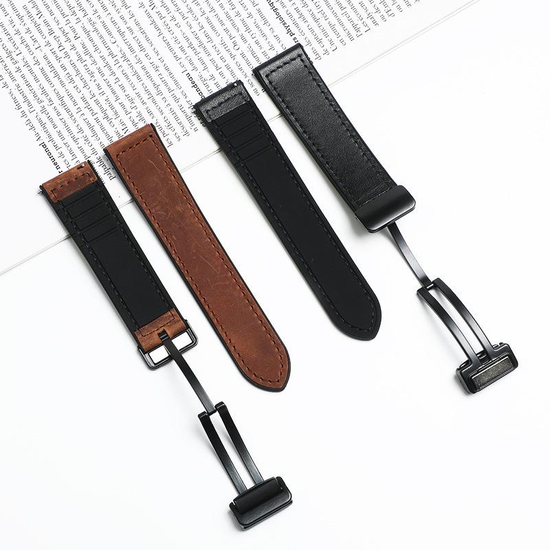 Huawei GT4 Smartwatch Band - Genuine Leather, Folding Magnetic Clasp, Quick Release Silicone Cowhide Strap