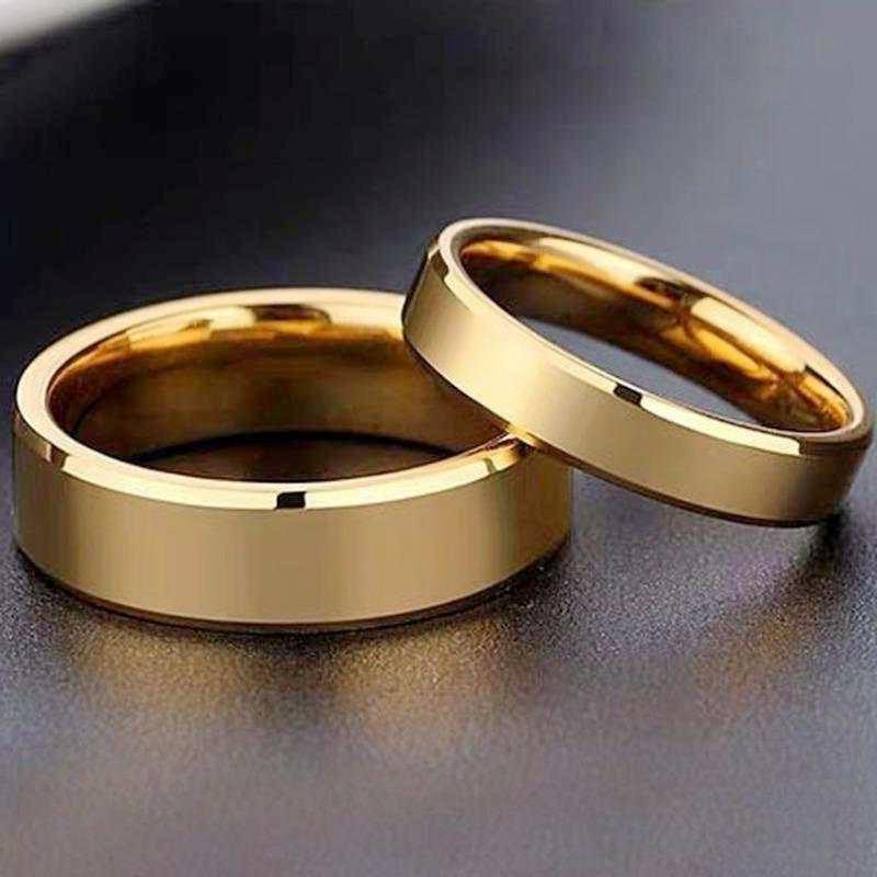 Stainless Steel Couple Rings Gold Colour Simple Women Men Lovers Wedding Zircon Engagement Gifts