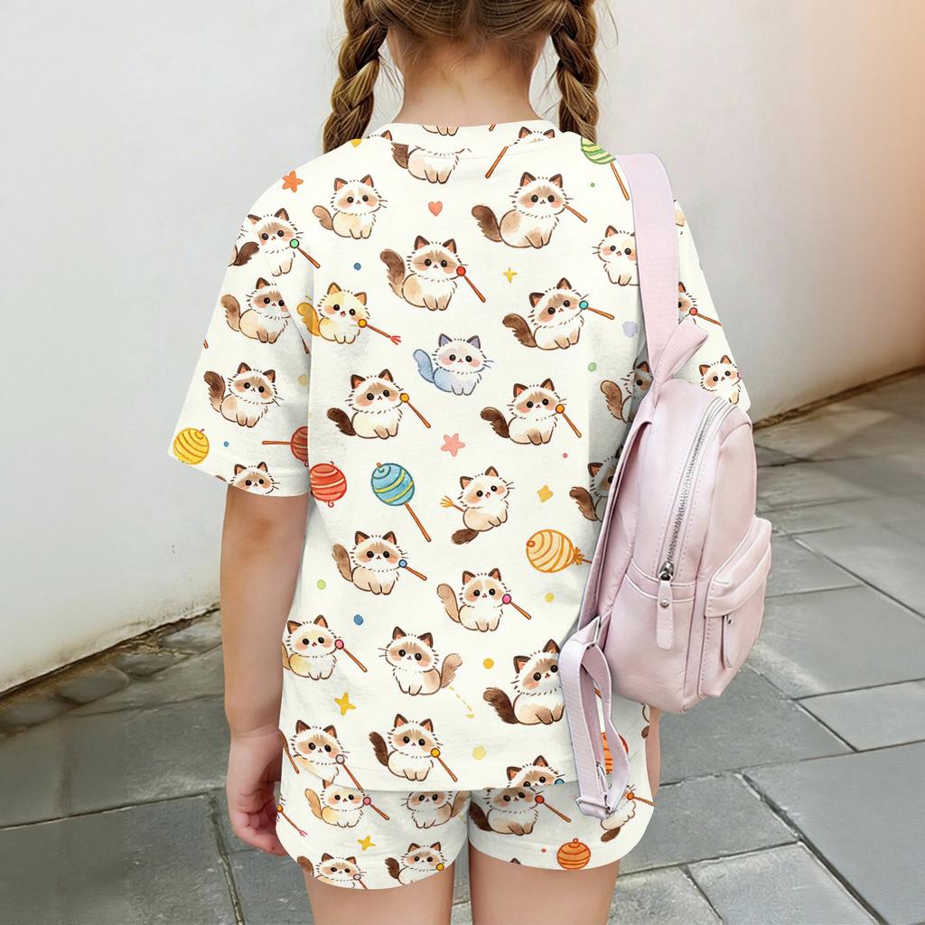 Kids Casual Short Sleeve Top and Shorts Set Animal Print Lightweight Comfortable Summer Outfit for Boys and Girls