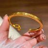 2025 Chinese Style Golden Auspicious Open Cuff Bangle for Women - Ancient Sand Gold Stackable Half-Bangle Bracelet