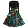 Women's Fashion Round Casual Slim Fit Christmas Print Large Swing Long Sleeve Dress