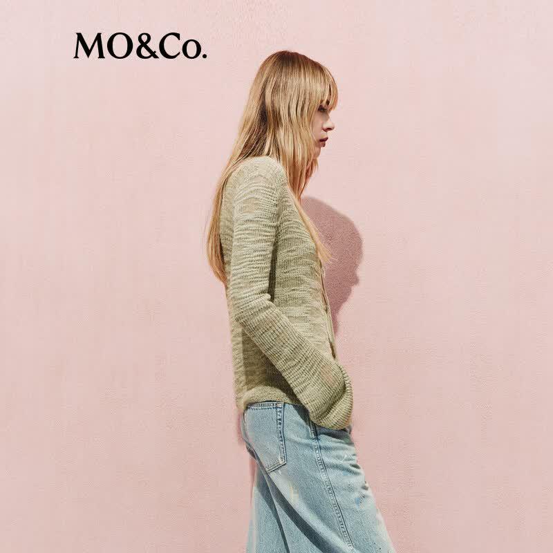 MO&Co. Cotton-Linen Blend Tie-Up Knit Cardigan
