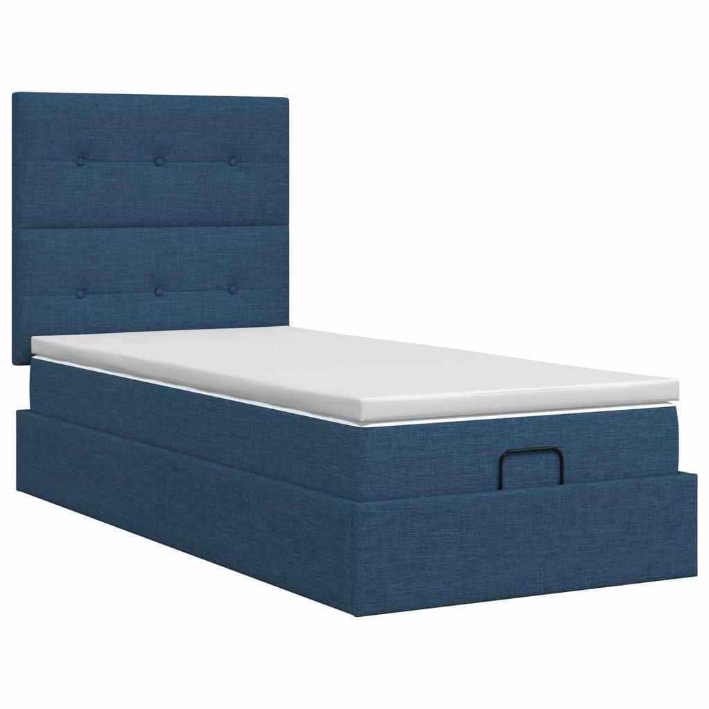 Ottoman Bed with Mattress and Headboard Blue 90 X 190 Cm Fabric