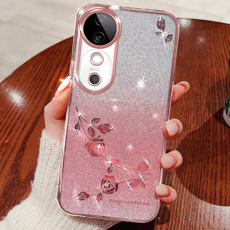 

For vivo S19 5G Case TPU Gradient Phone Cover Bling Rhinestone Decor Rose Gold