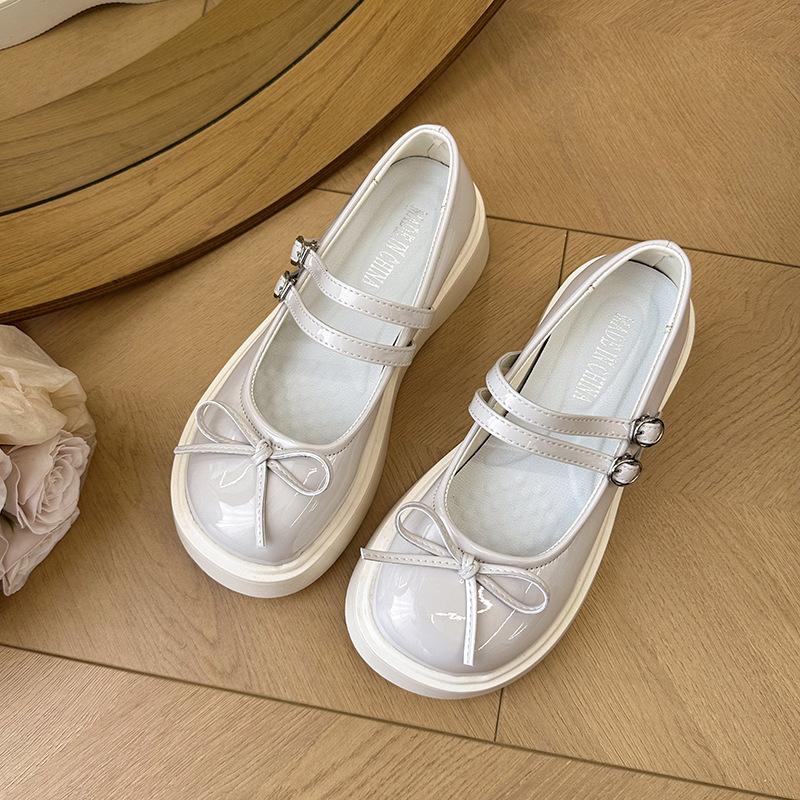 French British Style Retro Mary Jane Small Leather Shoes Women's Shoes 2025 New Bow Loafer Platform Shoes