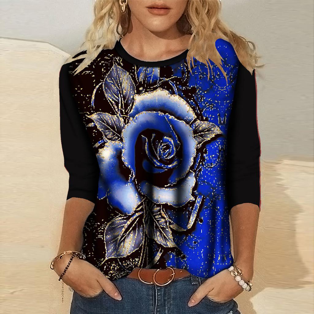 Women's Fashion Casual Print Round Neck Long Sleeve Loose Sweater Top