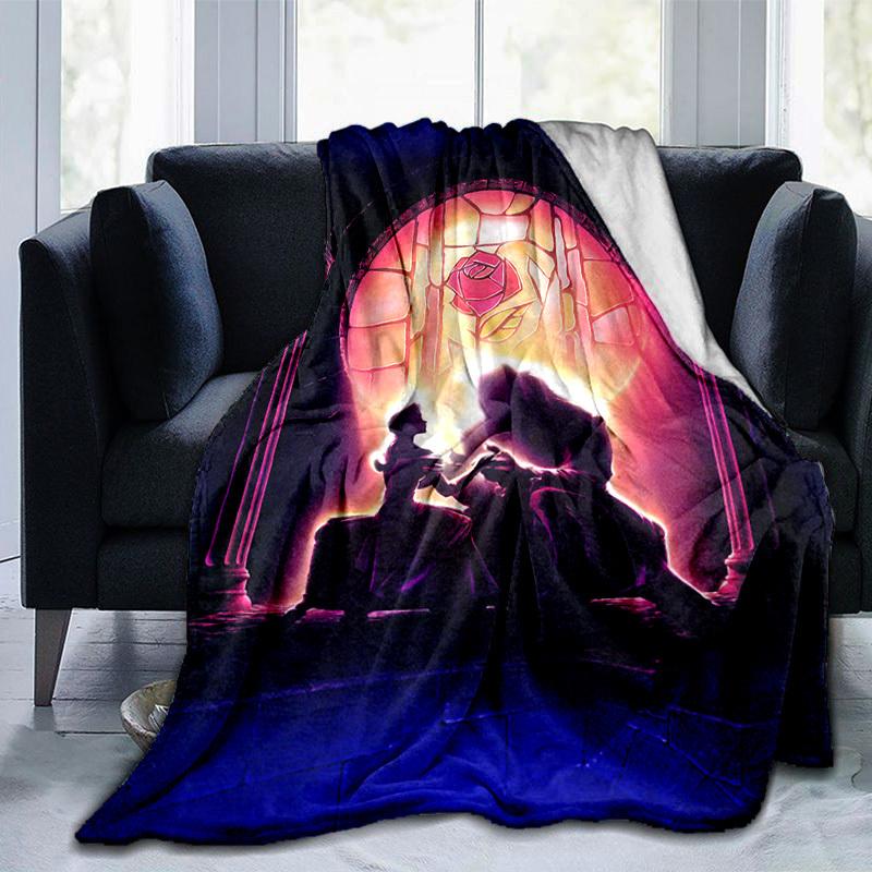 1pc. Beauty and the Beast Stained Glass Design Blanket, Home Decor, Office Throw, Outdoor Picnic Blanket, Gift for Fans