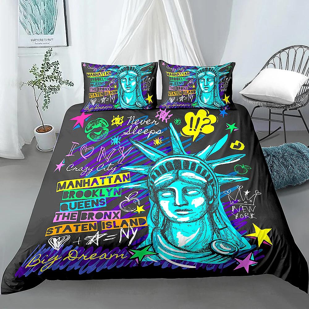 American Statue of Liberty Soft Duvet Cover King/Quen Sized Dimensions for Children Kids Tens Adult Peoples New York Famous Atractions Comfortable