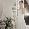 French Light Wedding Dress Satin Toast Dress Bride Wedding White Evening Dress Banquet One-word Shoulder Simple Temperament Travel Photography