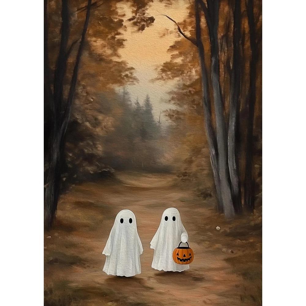 Spooky Witch Cat Reading Pumpkin Landscape Halloween Poster Canvas Wall Art Home Decoration 21X30CMNo Framed