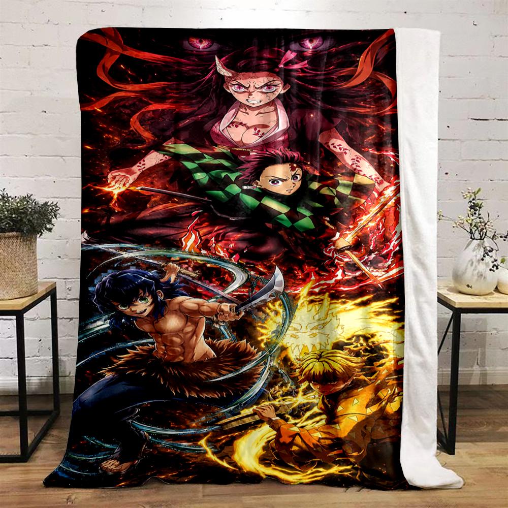 "Anime Characters with Swords and Powers Flannel Blanket for Bedroom Living Room Sofa and Nap"