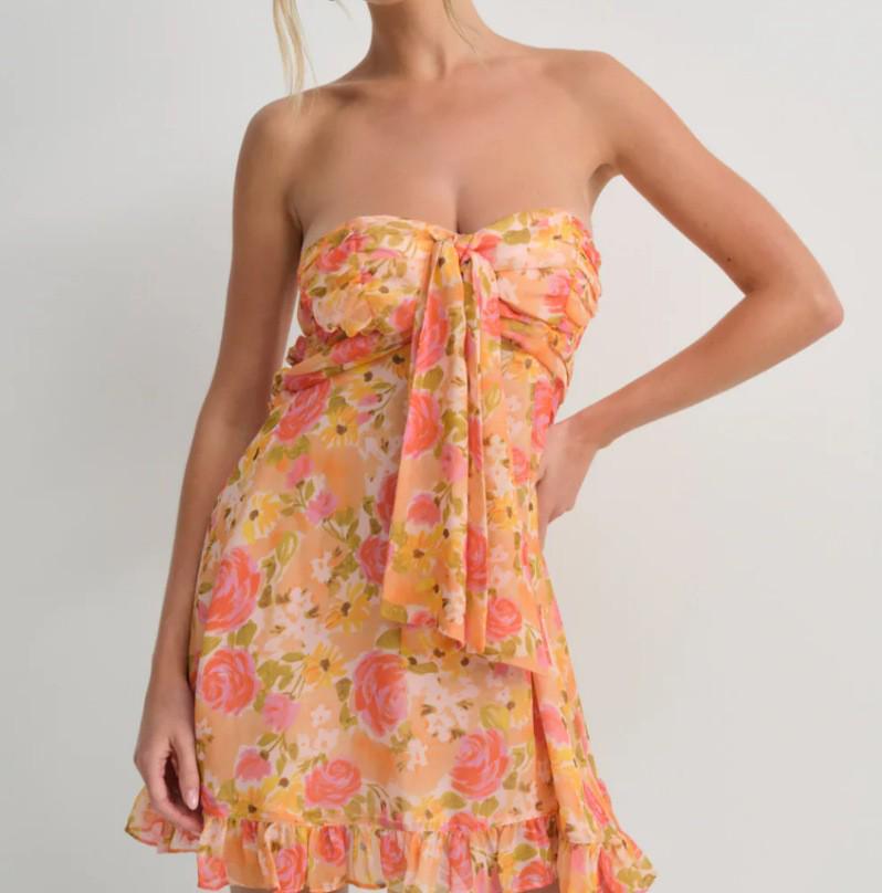 

2026 Women s Floral Strapless A-line Dress with French Print Extra Large помаранчевий