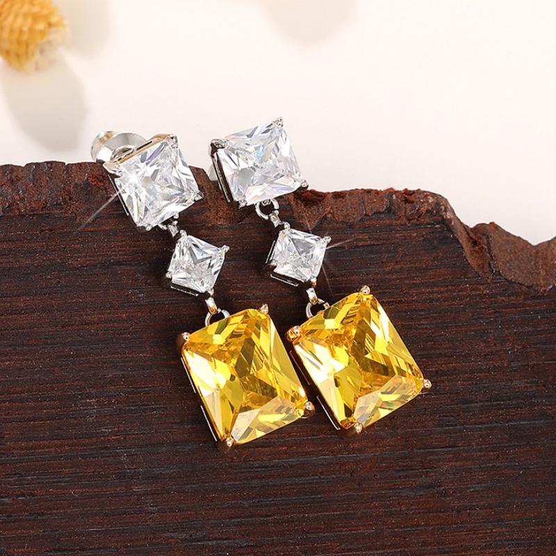 

CAOSHI Bright Yellow Square Cubic Zirconia Dangle Earrings Fashion Contracted Style Silver Color Daily Wearable Female Jewelry