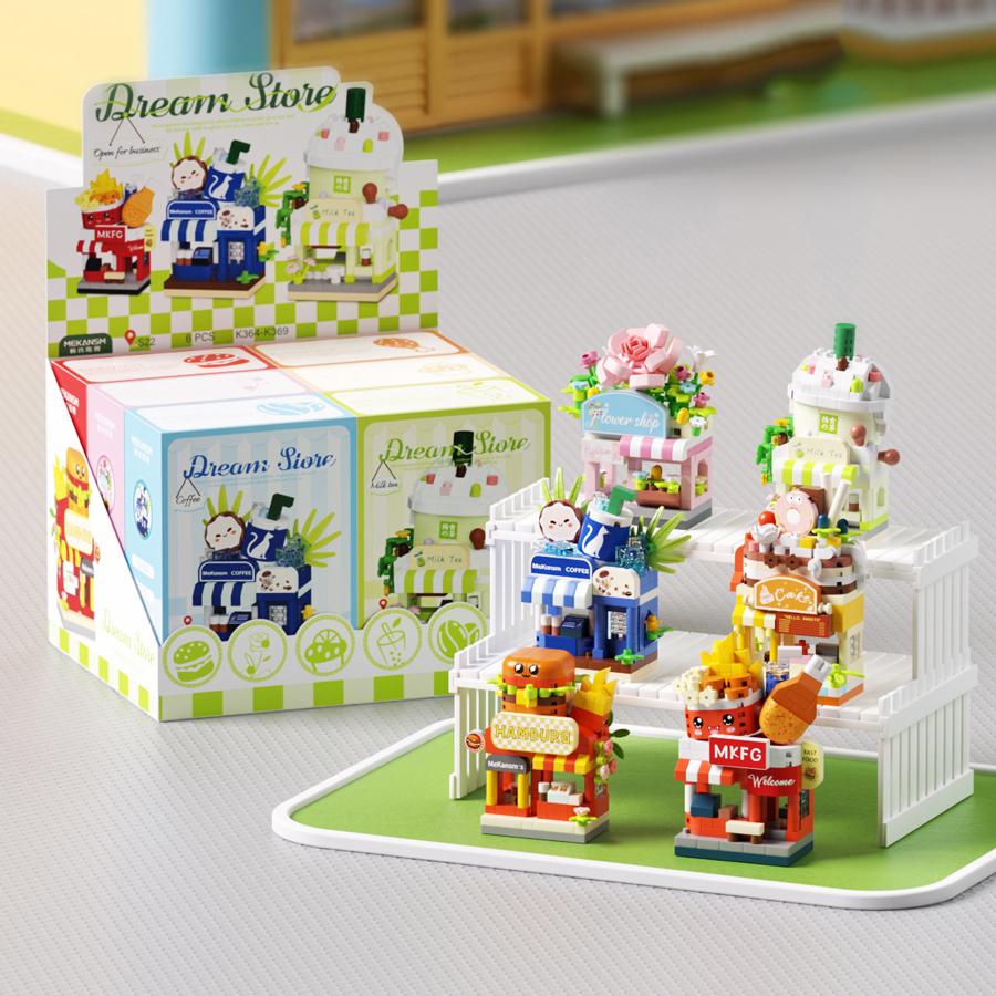 Mini Restaurant Dessert Coffee Flowers Store Street View Building Blocks Models Micro Blocks Kids Toys Gifts Items