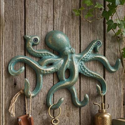 Yousheng Gusseisen Oktopus Dekorativer Kleiderhaken, Wandmontierter Nautischer Handtuchhalter, Rustikaler Metallkleiderbügel für Schlafzimmer Badezimmer