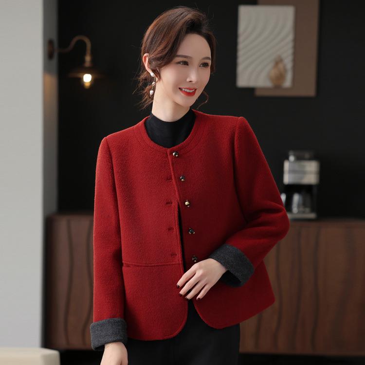 Mom's Autumn Wool Jacket Tops Small Fragrance Style Short Jacket for Women Middle-aged New Fashionable Cardigan Coat