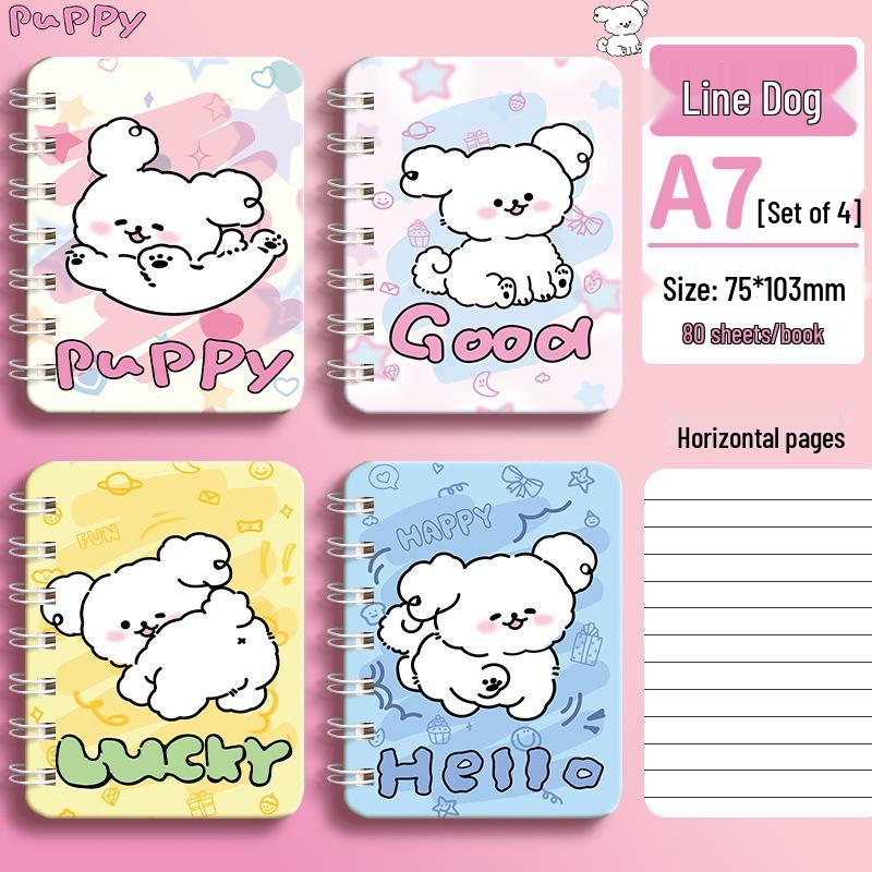 A7 Spiral Notebook: Cute Puppy Cartoon, Thickened Pages, Portable & Perfect for Students