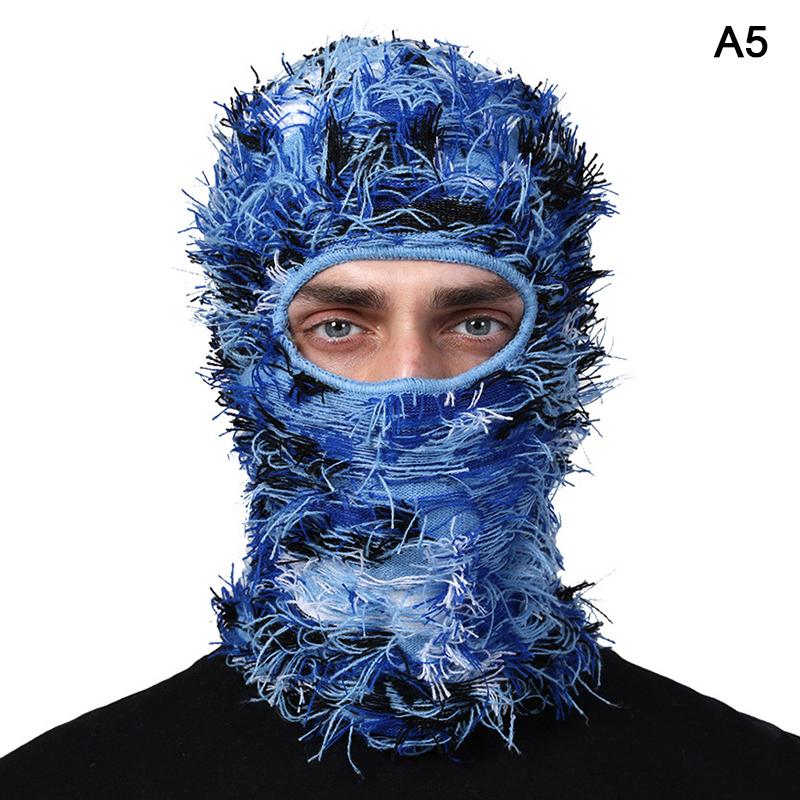 Hip Hop Sturmhaube Distressed Strickmützen Ganzgesichts-Skimaske Damen Outdoor Camouflage Fuzzy Ski-Sturmhaube Mützen Hut