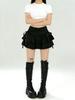 Y2K Black Lace-Up Pleated A-Line Mini Skirt for Women - Spring Sweet Spicy Petite Skort Design