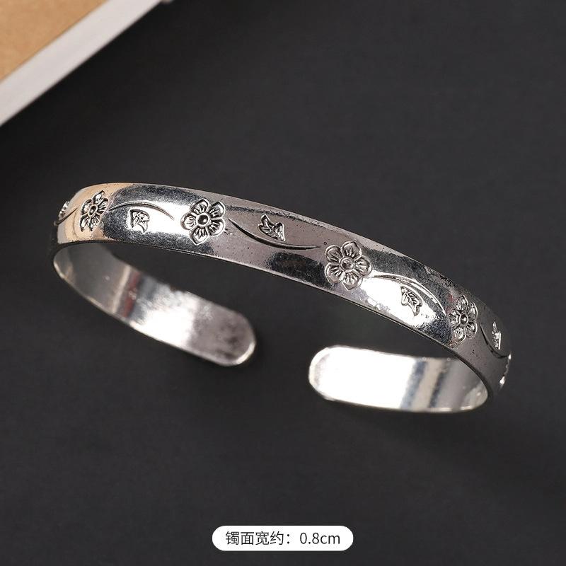 National Style Retro Hand-carved Bracelet Hand Ring Fashionable Court-style Personalized Open-ended Bracelet