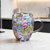 Double Wall Glass Coffee Mug with Handle High Borosilicate Heat Resistant Cup Colorful Petal Design Hot