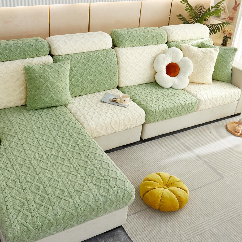 Thicken Taffel Velvet Seat Cushion Cover Elastic Jacquard Sofa Cover Adjustable Removable Furniture Protector For Pets Kids