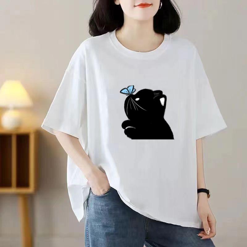 2024 New Women Cartoon Cute Tshirts Cotton Short Sleeve Print Tees O-Neck Kawaii Tops Casual