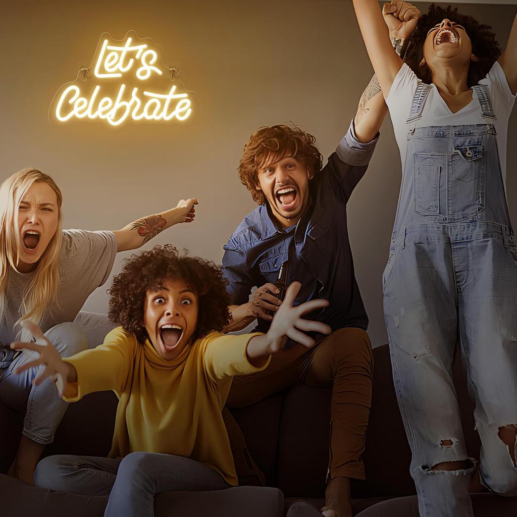 Let’s Celebrate Neon Sign, Dimmable LED Light for Wall Decor, USB Powered, Aesthetic Decoration for Home, Bar, Bistro, Club, Party Birthday Wedding