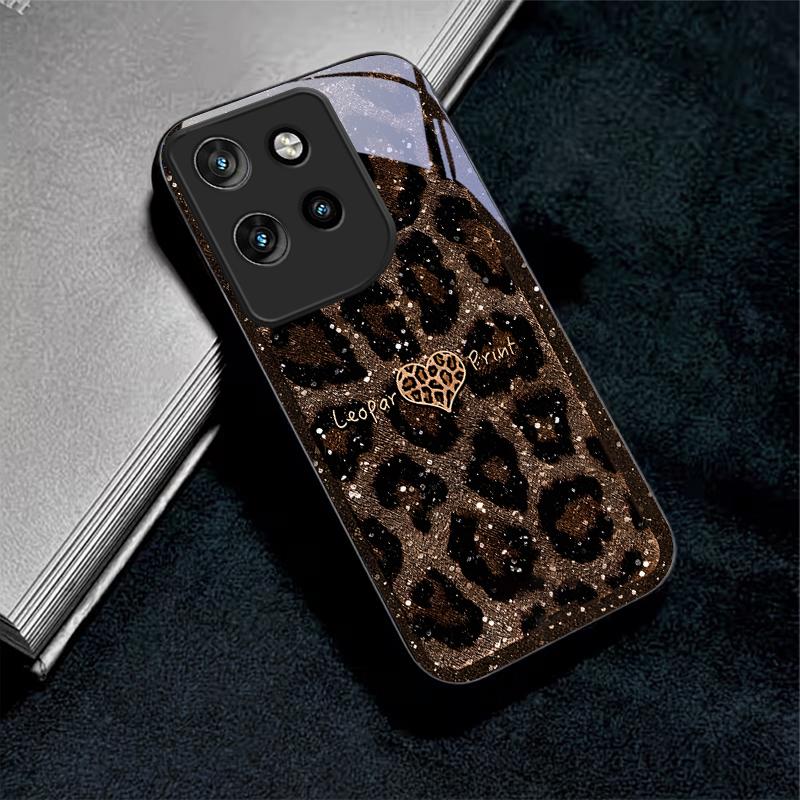 Leopard Print Love Black Glass Phone Case For Motorola Moto Edge 70 60 Fusion 50 Ultra 40Neo 30 Pro 20Lite 60s 50 Neo Back Cover