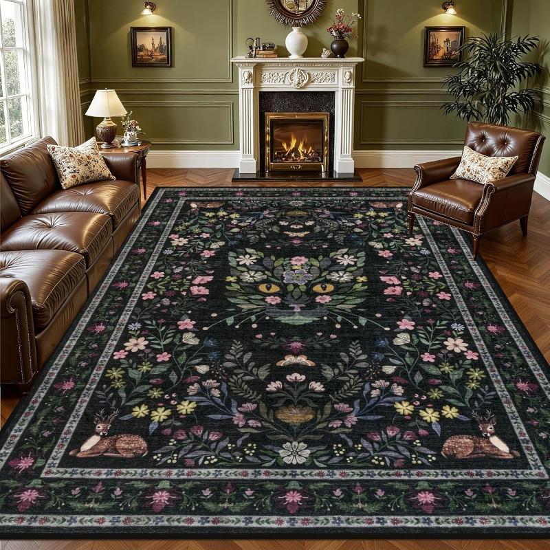 

Vintage Bohemian Flower Living Room Carpet Home Sofa Coffee Table Non-slip Floor Mat Foldable Machine Washable Bedroom Soft Rug 50X80cm
