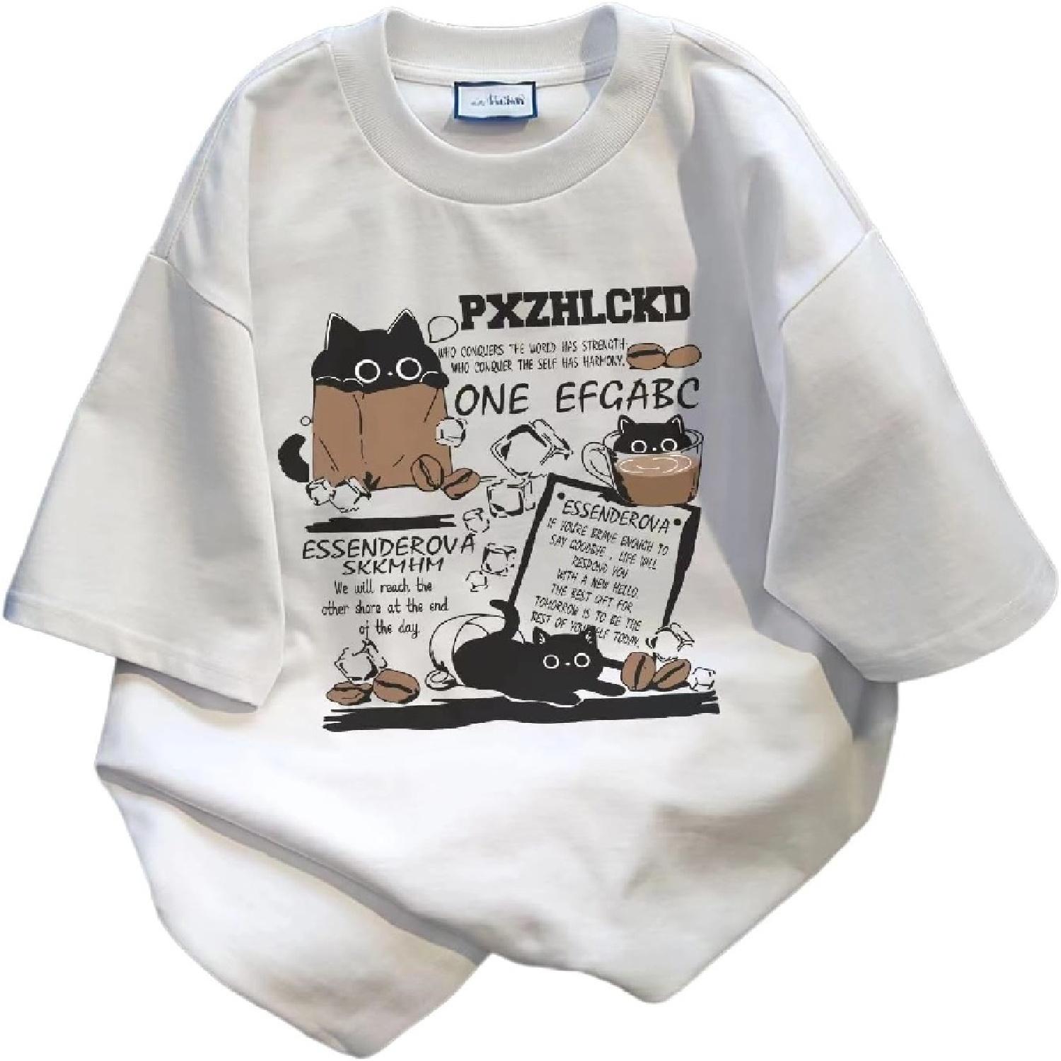 

Women Vintage Cat Graphic T Shirts Y2K Grunge Emo Harajuku Aesthetic Tops Preppy Oversized Streetwear Indie Clothes, White, X-Large Petite XXXXXL білий
